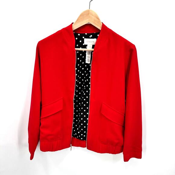 CHICO'S Red Full Zipper Stretch Bomber Jacket // XS - Picture 1 of 9